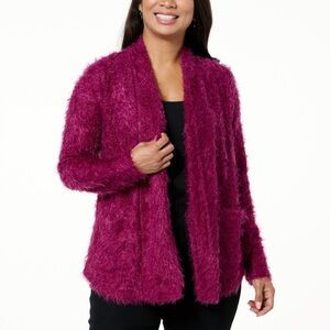 Colleen Lopez Open-Front Eyelash Cardigan in fuchsia Women’s Size XL NWOT